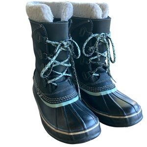 L.L. Bean Navy and Aqua Winter Duck Boots
